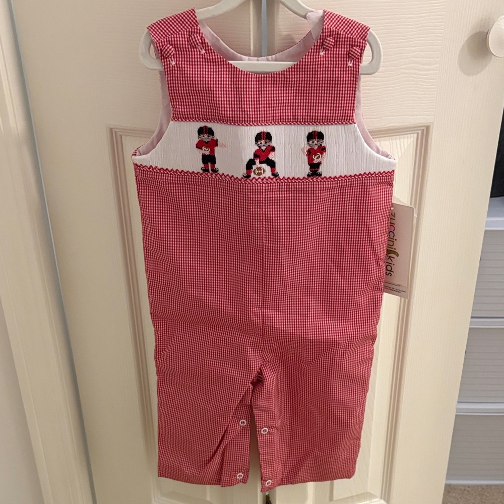 Red Football Smocked Romper